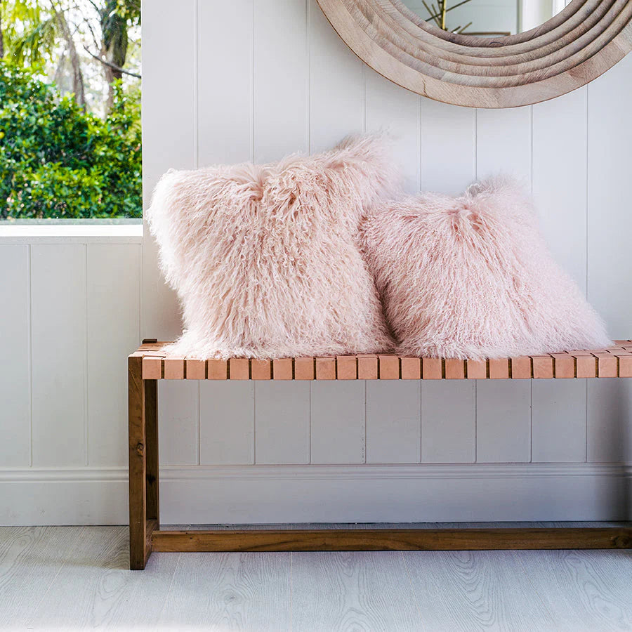 Mongolian Sheepskin Cushion - Blush 50cm