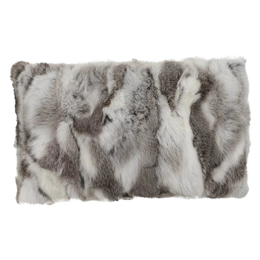 Rabbit Fur Pillow - Grey White Lumbar