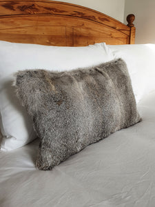 Real Rabbit Fur Lumbar Cushion - Grey