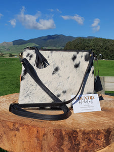 The Torronto - Light Black and White Cowhide Clutch Bag