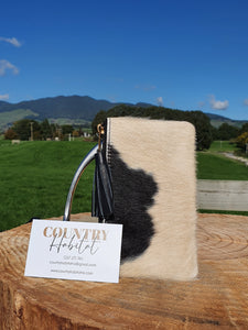 The York - Ivory and Black Small Tassel Cowhide Clutch