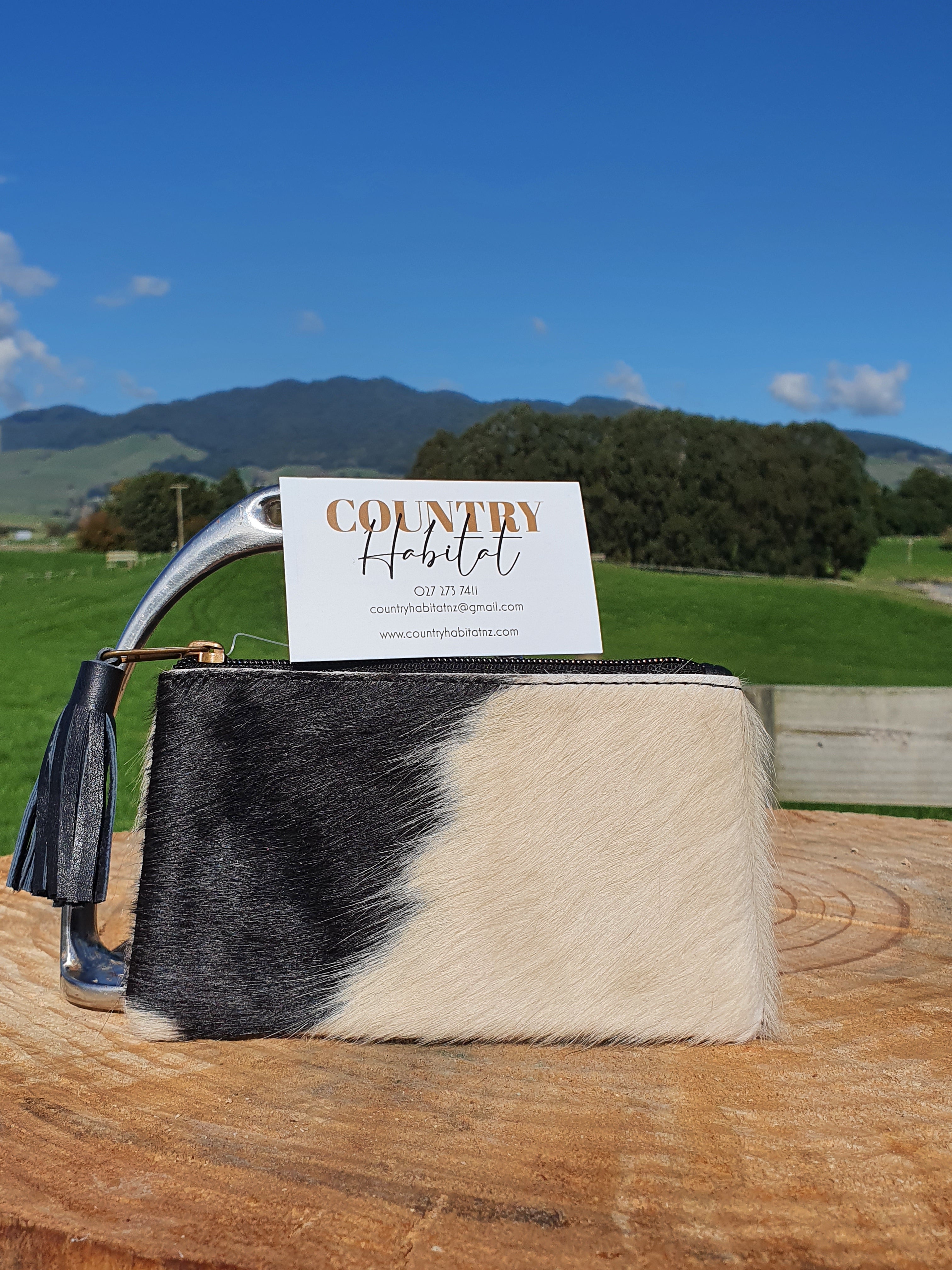 The York - Ivory and Black Small Tassel Cowhide Clutch