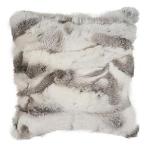 Real Rabbit Fur Cushion - White and Grey